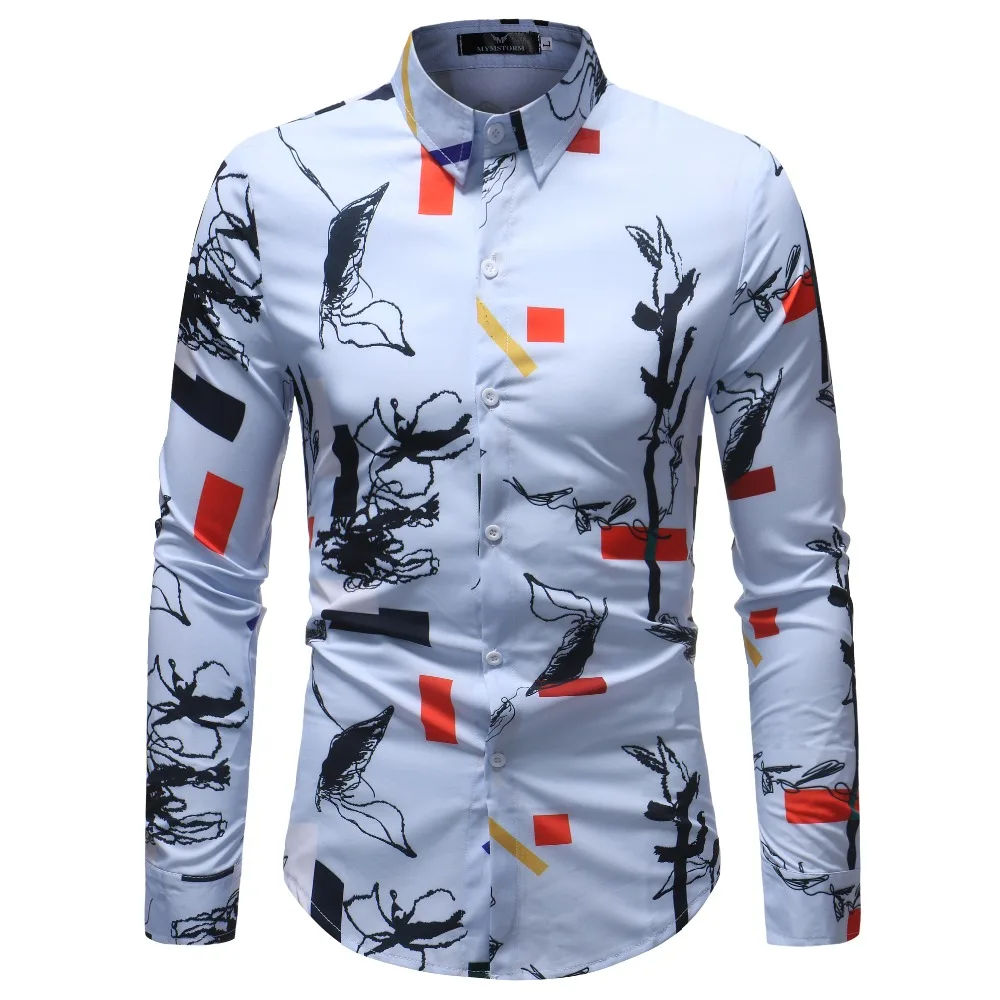 2018 Nova blagovna Znamka Modnih 3D Oblikovanje Tiskanje Mens Majica Mens Priložnostne Majice z Dolgimi Rokavi Slim Fit Cvetlični Mens Oblačila Plus Velikost 5XL 5