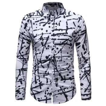 2018 Nova blagovna Znamka Modnih 3D Oblikovanje Tiskanje Mens Majica Mens Priložnostne Majice z Dolgimi Rokavi Slim Fit Cvetlični Mens Oblačila Plus Velikost 5XL 1