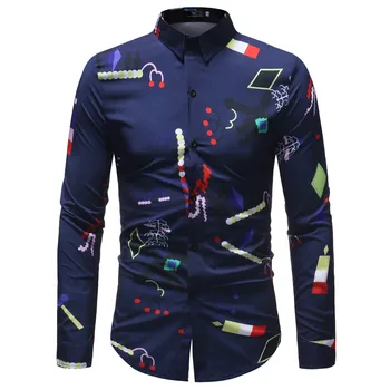 2018 Nova blagovna Znamka Modnih 3D Oblikovanje Tiskanje Mens Majica Mens Priložnostne Majice z Dolgimi Rokavi Slim Fit Cvetlični Mens Oblačila Plus Velikost 5XL 2