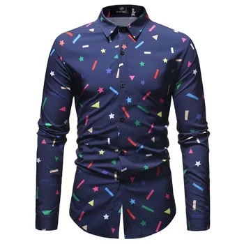 2018 Nova blagovna Znamka Modnih 3D Oblikovanje Tiskanje Mens Majica Mens Priložnostne Majice z Dolgimi Rokavi Slim Fit Cvetlični Mens Oblačila Plus Velikost 5XL 3