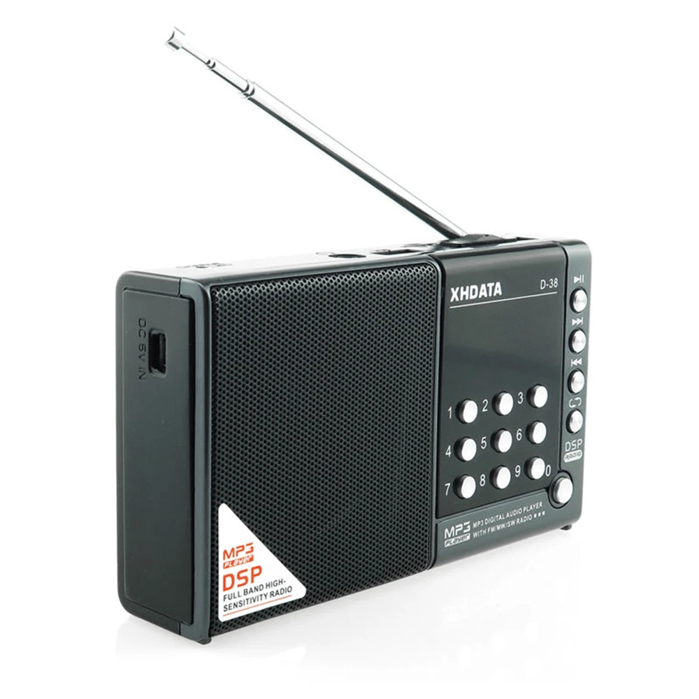 XHDATA D-38 Radio FM, MW SW Stereo MP3 Predvajalnik z Zaslonom Prenosni Črna, Rdeča zvočnik z USB Vhod za Polnjenje Žep radio 1