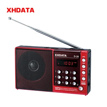 XHDATA D-38 Radio FM, MW SW Stereo MP3 Predvajalnik z Zaslonom Prenosni Črna, Rdeča zvočnik z USB Vhod za Polnjenje Žep radio 0
