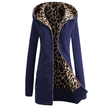 Jesenski Zimski Plašč Priložnostne Ženske Dolgo Hoodie Žamet Majica Plašč Zip Vrhnja Oblačila Hooded Debele Leopard Suknjič Plus Velikost Vrhnja Oblačila