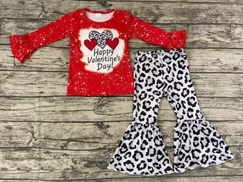 Valentinovo 2021 Nov Otrok, Dekle, Dolg Rokav Obleka Rdeče Vrh Ljubezen Natisnjeni Leopard Flare Hlače Butik bo Ustrezala 10207