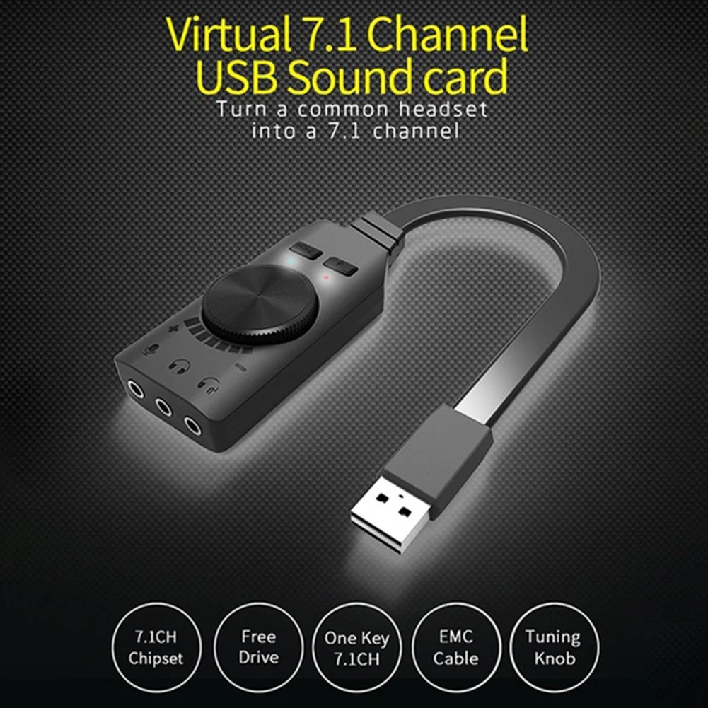 GS3 Virtualni 7.1 Kanalni Zunanje Zvočne Kartice USB Adapter Pretvornik Black Stereo Audio 3,5 mm Slušalke Za PC Namizni Prenosni ~ 2