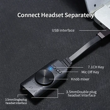GS3 Virtualni 7.1 Kanalni Zunanje Zvočne Kartice USB Adapter Pretvornik Black Stereo Audio 3,5 mm Slušalke Za PC Namizni Prenosni ~ 0