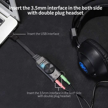 GS3 Virtualni 7.1 Kanalni Zunanje Zvočne Kartice USB Adapter Pretvornik Black Stereo Audio 3,5 mm Slušalke Za PC Namizni Prenosni ~ 3