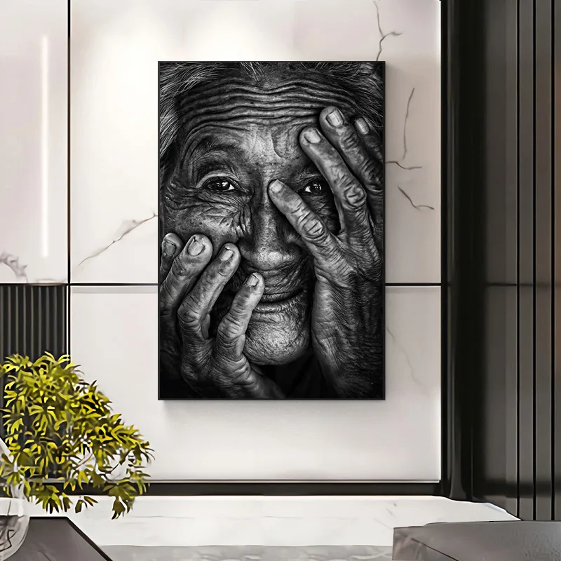 Črno-Beli Plakat Velika Velika Slika Stara Ženska, ki je Nagubana, Stenske Poslikave Sobi Doma Dekor Platno Sliko za Dom Design 2