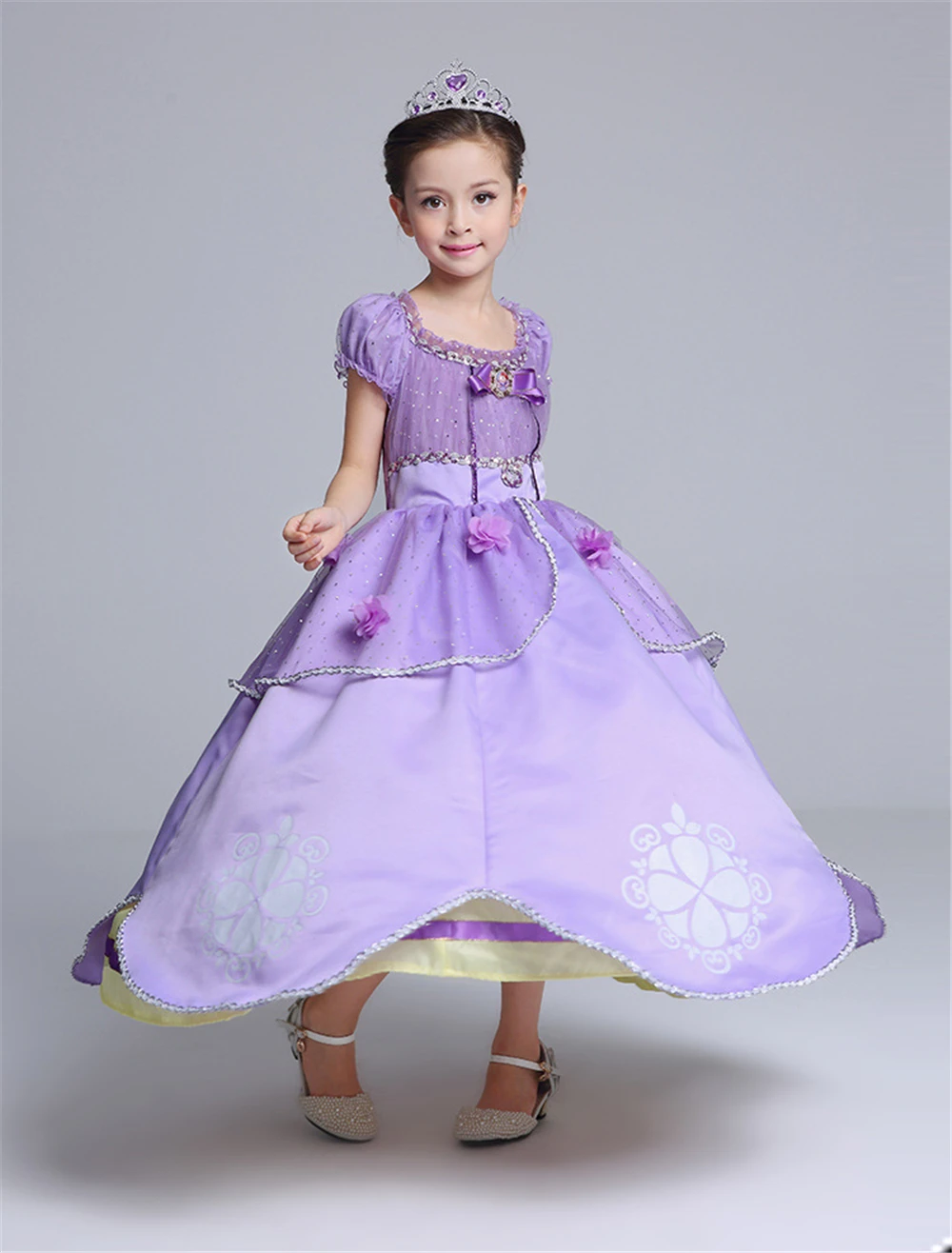 Božič Dekleta Princesa Sofija Obleko Dolžina Tal Pustni Preobleki Otrok Sophia Kostum 5 Plasti, Vijolična Dolžina Tal Žogo Obleke 2