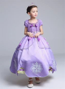 Božič Dekleta Princesa Sofija Obleko Dolžina Tal Pustni Preobleki Otrok Sophia Kostum 5 Plasti, Vijolična Dolžina Tal Žogo Obleke 10453