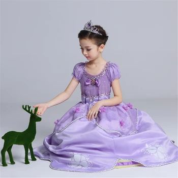 Božič Dekleta Princesa Sofija Obleko Dolžina Tal Pustni Preobleki Otrok Sophia Kostum 5 Plasti, Vijolična Dolžina Tal Žogo Obleke 1
