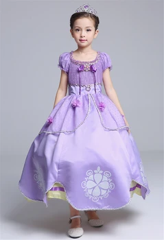 Božič Dekleta Princesa Sofija Obleko Dolžina Tal Pustni Preobleki Otrok Sophia Kostum 5 Plasti, Vijolična Dolžina Tal Žogo Obleke 3