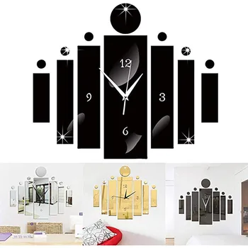 Luksuzni 3D Black Digitalni Zrcalno Srebrna Stenske Ure Sodoben Design, Dom Dekor Watch Stenske Nalepke Za Dekoracijo Doma 104