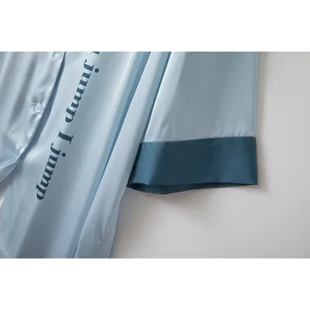 Sleepshirt Svetlo Modra Sleepwear Ženski Tisk Dolphin Nightgown Z Gumbi Nightdress Saten POLETJE Novo Kimono Obleke kopalni plašč 5