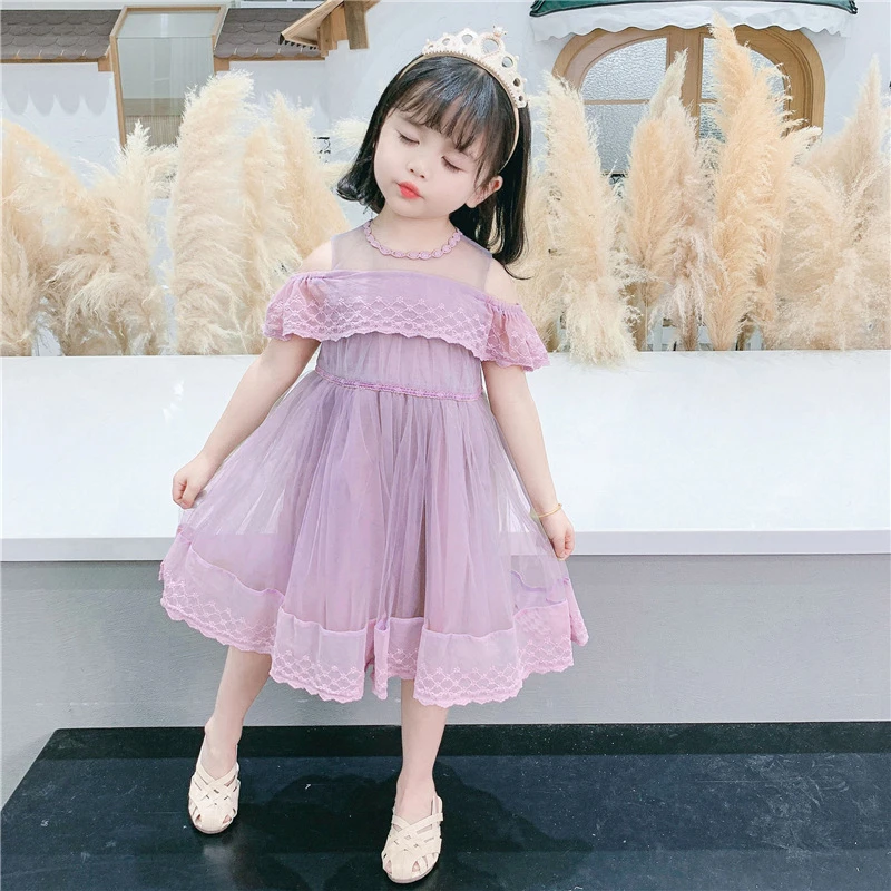 Dekle obleko poletje obleko 2020 puhasto obleke za otroke luštna vijolično naramnice baby otrok stranka oblačila XIAO LU MAO 1