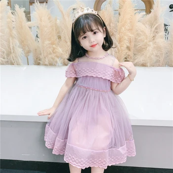 Dekle obleko poletje obleko 2020 puhasto obleke za otroke luštna vijolično naramnice baby otrok stranka oblačila XIAO LU MAO 2