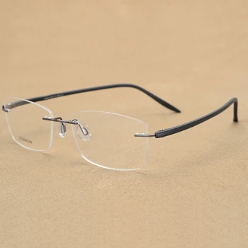 Handoer Rimless Optičnih Očal Okvir za Moške Očala Očala, Optično Recept Okvir iz Titana Noge Rimless Očala 1