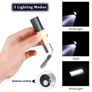MINI LED svetilka USB za polnjenje z COB stranska svetloba baklo 3 načini podporo zoom prostem kampiranje svetlobe z brezplačno USB kabel 1