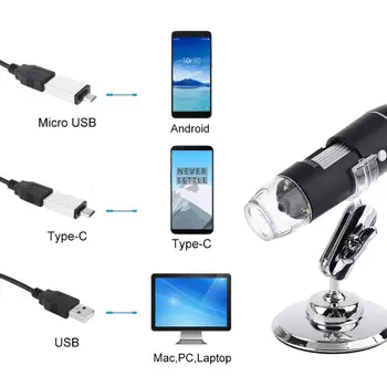 3-v-1 1600X USB Mikroskop OSX, Windows PC Tipa C Mikro-USB Mobilni Telefon Lupo 10924