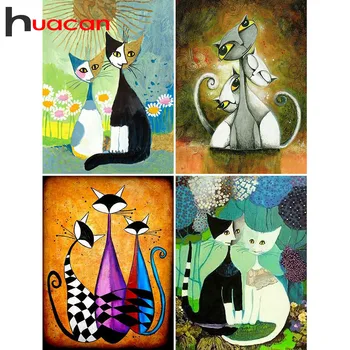 Huacan Diamond Slikarstvo Celoten Kvadratni Vaja Mačka DIY Diamond Vezenje Popoln Komplet Cartoon Živali Diamond Mozaik Kroglice Umetnosti Doma 11097