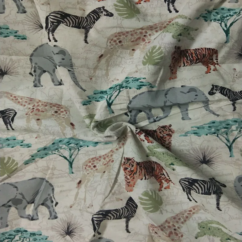 50x105cm Živo Gozdnih Živali Vesel Živalskem vrtu Zebra Slon, Tiger Tiskane Bombažne Tkanine Živali Tkanine Mozaik DIY šivanje Tkanine, Obleka 1