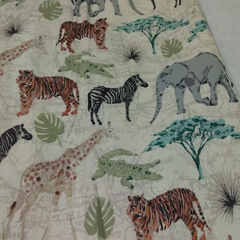 50x105cm Živo Gozdnih Živali Vesel Živalskem vrtu Zebra Slon, Tiger Tiskane Bombažne Tkanine Živali Tkanine Mozaik DIY šivanje Tkanine, Obleka 2