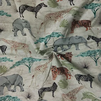 50x105cm Živo Gozdnih Živali Vesel Živalskem vrtu Zebra Slon, Tiger Tiskane Bombažne Tkanine Živali Tkanine Mozaik DIY šivanje Tkanine, Obleka 4