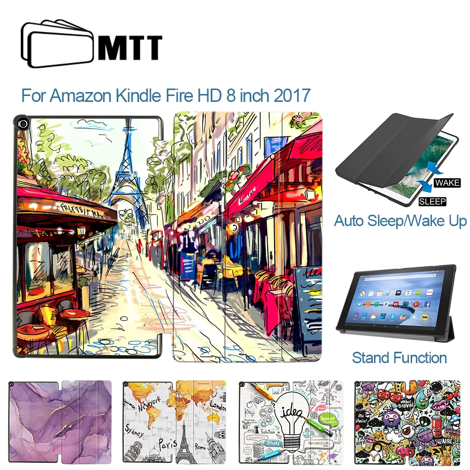 MTT 2017 Tablični Primeru Za Amazon Kindle Fire HD 8 inch 7. Generacije PU Usnja Flip Stojalo Smart Cover Zaščitna Funda 3