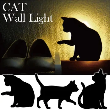 Led Mačka Ponoči Luči Senzor Gibanja Ponoči Žarnice Projektor Luči Inteligentni Senzor Svetlobe Sconces Baterije Nočna Art Deco 0