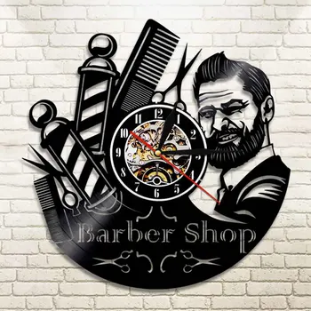 Za Nego las Berber Shop Steno Saat Frizer, CD, Vinil Zapis Stenske Ure Starinsko Barber Watch Relogio Parede Modni Frizerski klok 3