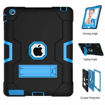 Za Apple iPad 2 3 4 A1458 A1459 A1460 A1416 A1397 Primeru Shockproof Otroci Varno PC Silicij Hibridni Stojalo za Celotno Telo, Tablični Pokrov 0