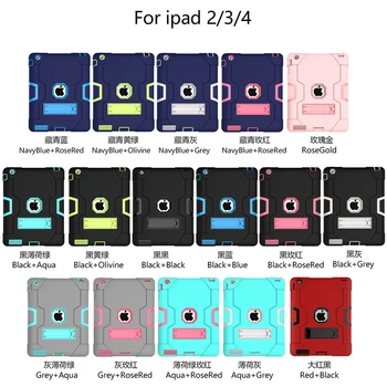 Za Apple iPad 2 3 4 A1458 A1459 A1460 A1416 A1397 Primeru Shockproof Otroci Varno PC Silicij Hibridni Stojalo za Celotno Telo, Tablični Pokrov 1