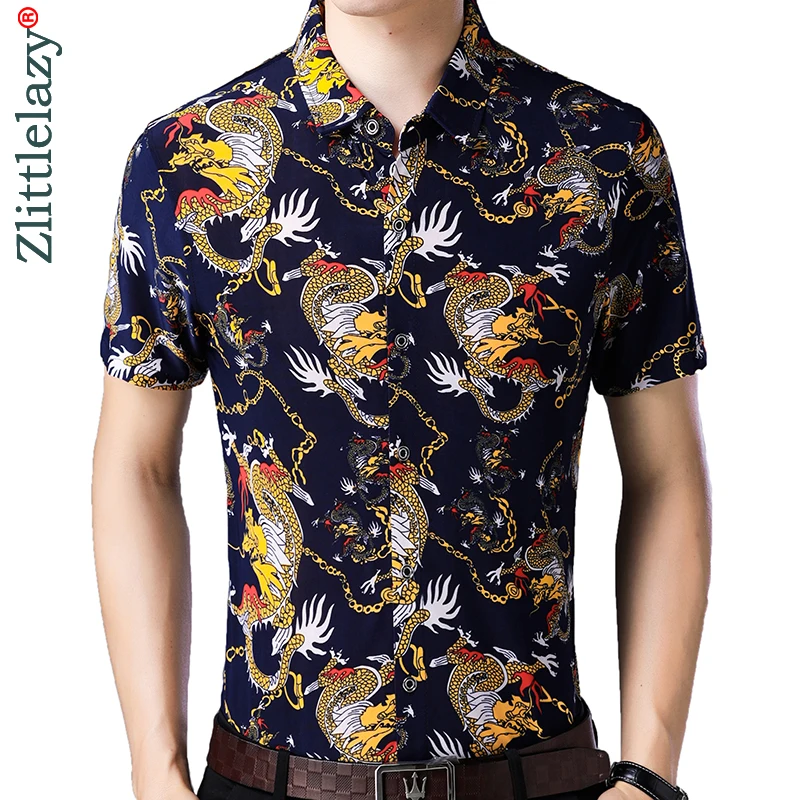 2020 Kratkimi Rokavi Moški Socialne Majica Poletne Ulične Priložnostne Havajski Cvetlični Srajce Obleko Mens Slim Redno Oblačila Modnih 4562 1