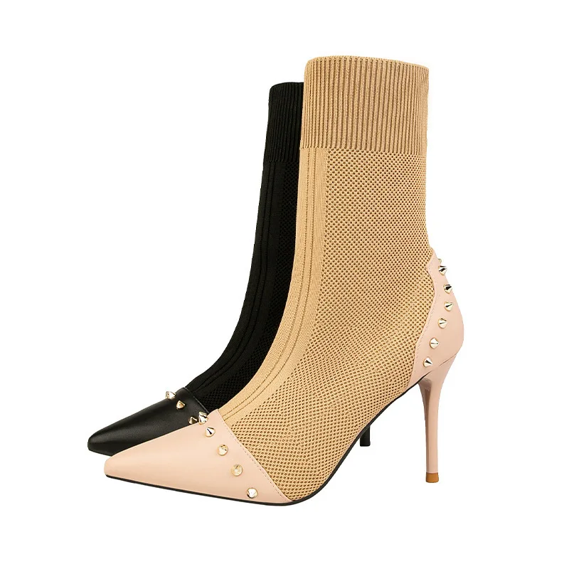 9 cm velikost 412020 kniting nogavic, kratkih škornji ženske gleženj odsek čevlji tankih visokih petah opozoril jeseni ženski čevlji botas mujer 5