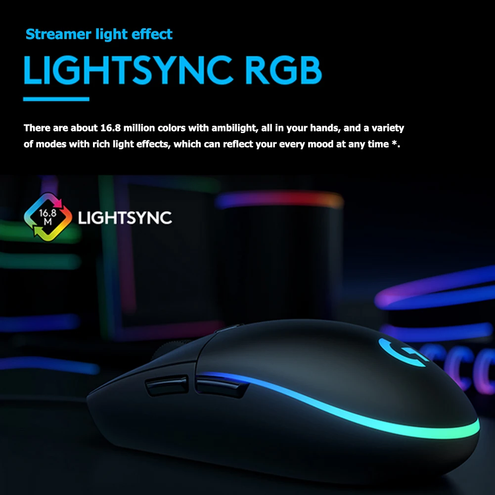 Logitech G102 LIGHTSYNC Žično Gaming Miška 8000DPI 6 Gumb 2Gen RGB Darkice USB Optična Miška Igralec Miši Za Namizni Prenosni RAČUNALNIK 4
