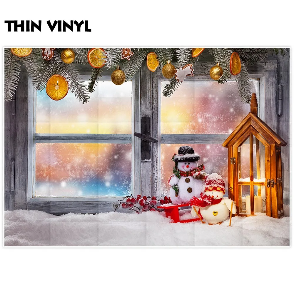 Funnytree božično ozadje sneg, snežak Lesena okna okraski vrata tople barve fotografije kulise steno-papir luči 2