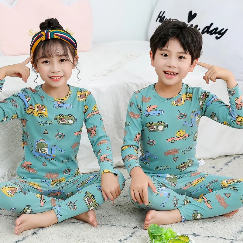 Otroci Oblačila Sleepwear otrok domov nositi Živali Tiskanja Priložnostne Top z Dolgimi rokavi+hlače, Pižame 2pcs Določa Baby Boy Girl Pižamo 2-12y 1