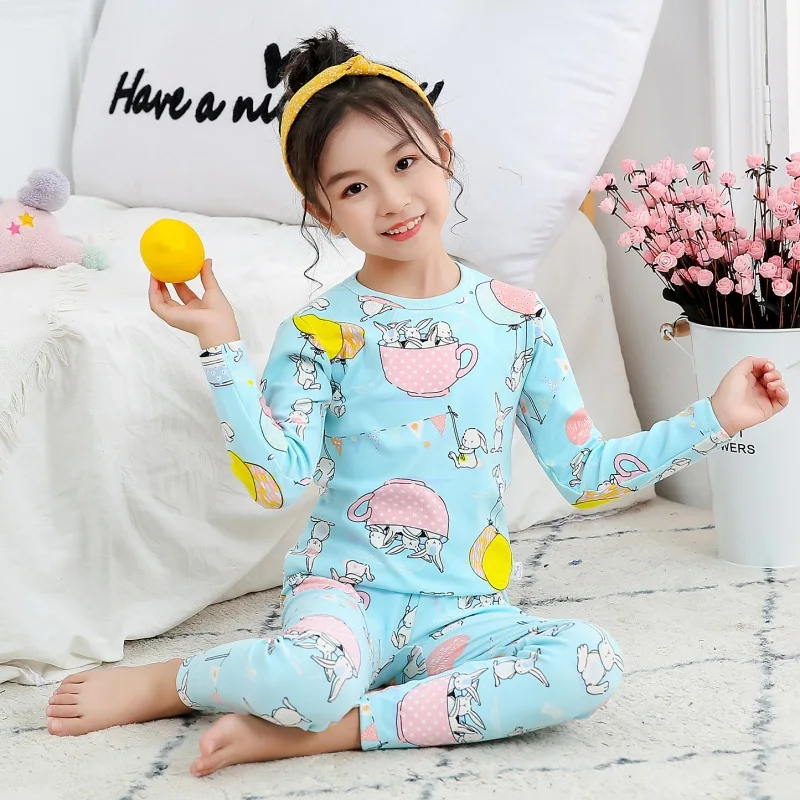 Otroci Oblačila Sleepwear otrok domov nositi Živali Tiskanja Priložnostne Top z Dolgimi rokavi+hlače, Pižame 2pcs Določa Baby Boy Girl Pižamo 2-12y 5