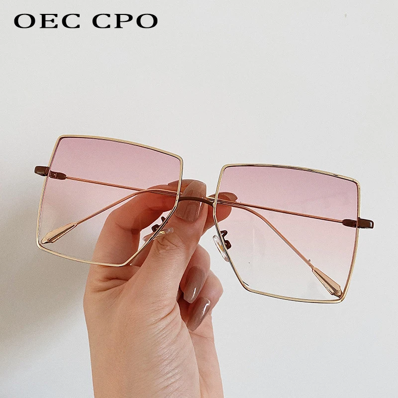 OEC CPO Prevelik Kvadratnih sončna Očala Ženske Modni Prosojni Odtenki sončna Očala Moških Ravno Top Zlitine Očala UV400 Gafas de sol 4