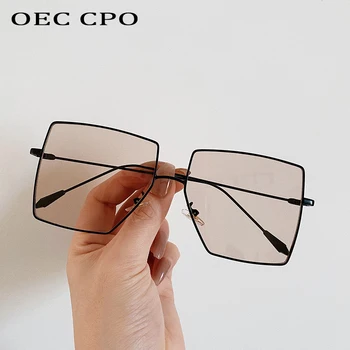 OEC CPO Prevelik Kvadratnih sončna Očala Ženske Modni Prosojni Odtenki sončna Očala Moških Ravno Top Zlitine Očala UV400 Gafas de sol 1