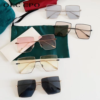 OEC CPO Prevelik Kvadratnih sončna Očala Ženske Modni Prosojni Odtenki sončna Očala Moških Ravno Top Zlitine Očala UV400 Gafas de sol 5