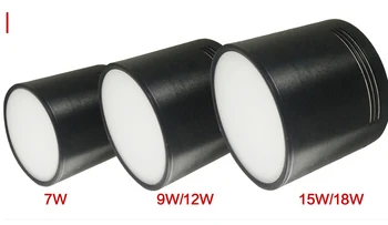 Realni Moči 12W Površinsko Nameščena smd2835 LED Downlight s Črno Bela LED Navzdol Svetlobe toplo bela /hladno bela 4