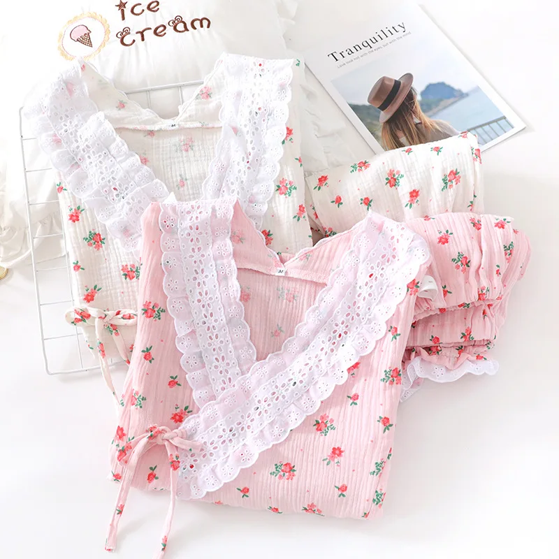 Novo Krep Bombaž Poroda Oblačila po porodu Dojenje zdravstvene Nege bo Ustrezala Sladko Japonski Homewear Pižamo Piyamas za Ženske 2