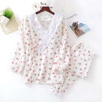 Novo Krep Bombaž Poroda Oblačila po porodu Dojenje zdravstvene Nege bo Ustrezala Sladko Japonski Homewear Pižamo Piyamas za Ženske 1