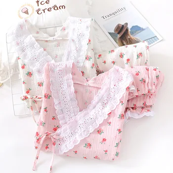 Novo Krep Bombaž Poroda Oblačila po porodu Dojenje zdravstvene Nege bo Ustrezala Sladko Japonski Homewear Pižamo Piyamas za Ženske 2