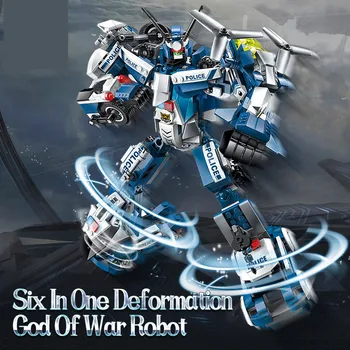 6 V 1 Policije Vojne Generali Deformacije Robot Modela Avtomobila Gradniki Kit Igrače Otrok Rojstni Dan Božična Darila 0