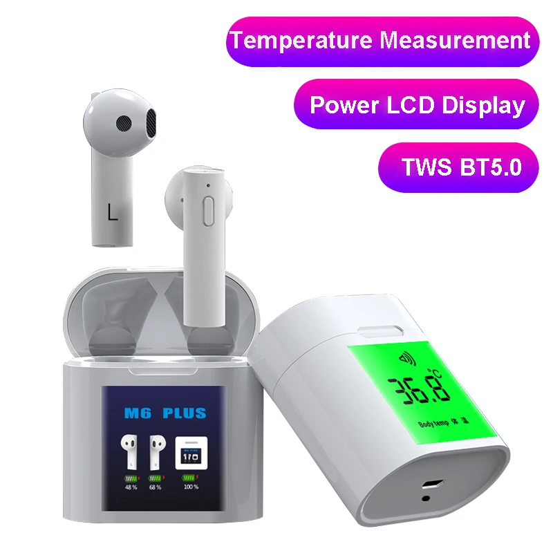 M6 TWS Bluetooth Slušalke Brezžične Slušalke 5.0 LCD-Zaslon s Polnjenjem Primeru Stereo Prostoročno, Slušalke, Mikrofon Gaming Auriculare 3
