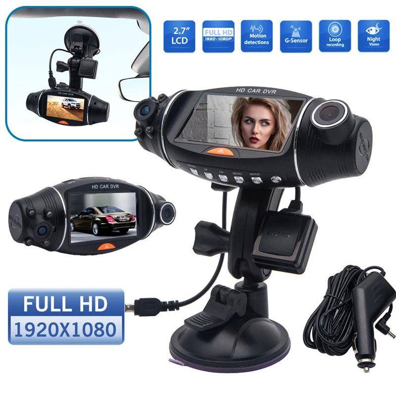 R310 Avto DVR Avto Kamera DVR GPS Dual Camera HD 1080P Night Vision Dvojno Objektiv DVR Snemalnik Dash Cam 2.7 Cm Video kamera IR 5