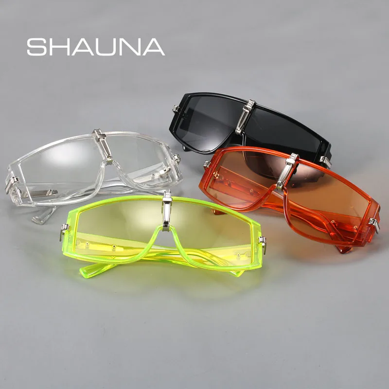 SHAUNA Moda Kritje Fluorescentno Zeleno sončna Očala blagovne Znamke Oblikovalec Buljiti Odtenki Moških UV400 5