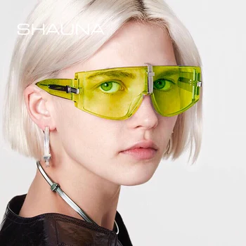 SHAUNA Moda Kritje Fluorescentno Zeleno sončna Očala blagovne Znamke Oblikovalec Buljiti Odtenki Moških UV400 1